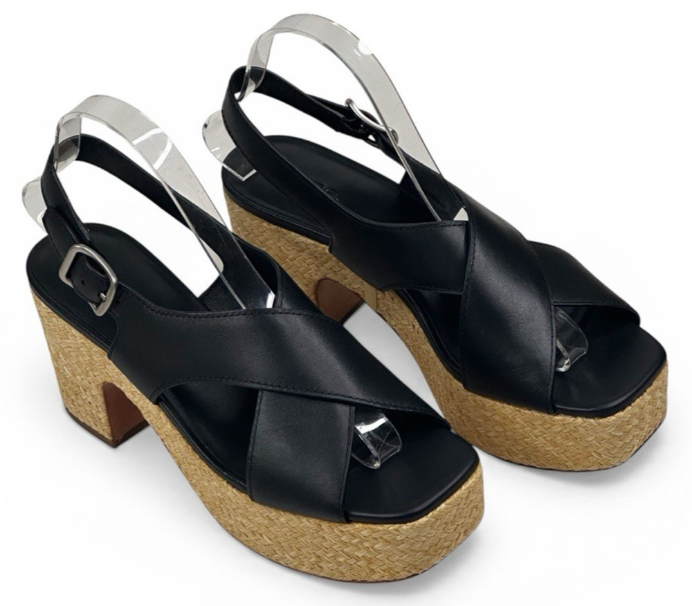 Vince Clementina Black Leather Platform Slingback Sandal Womens 8.5M New $350
